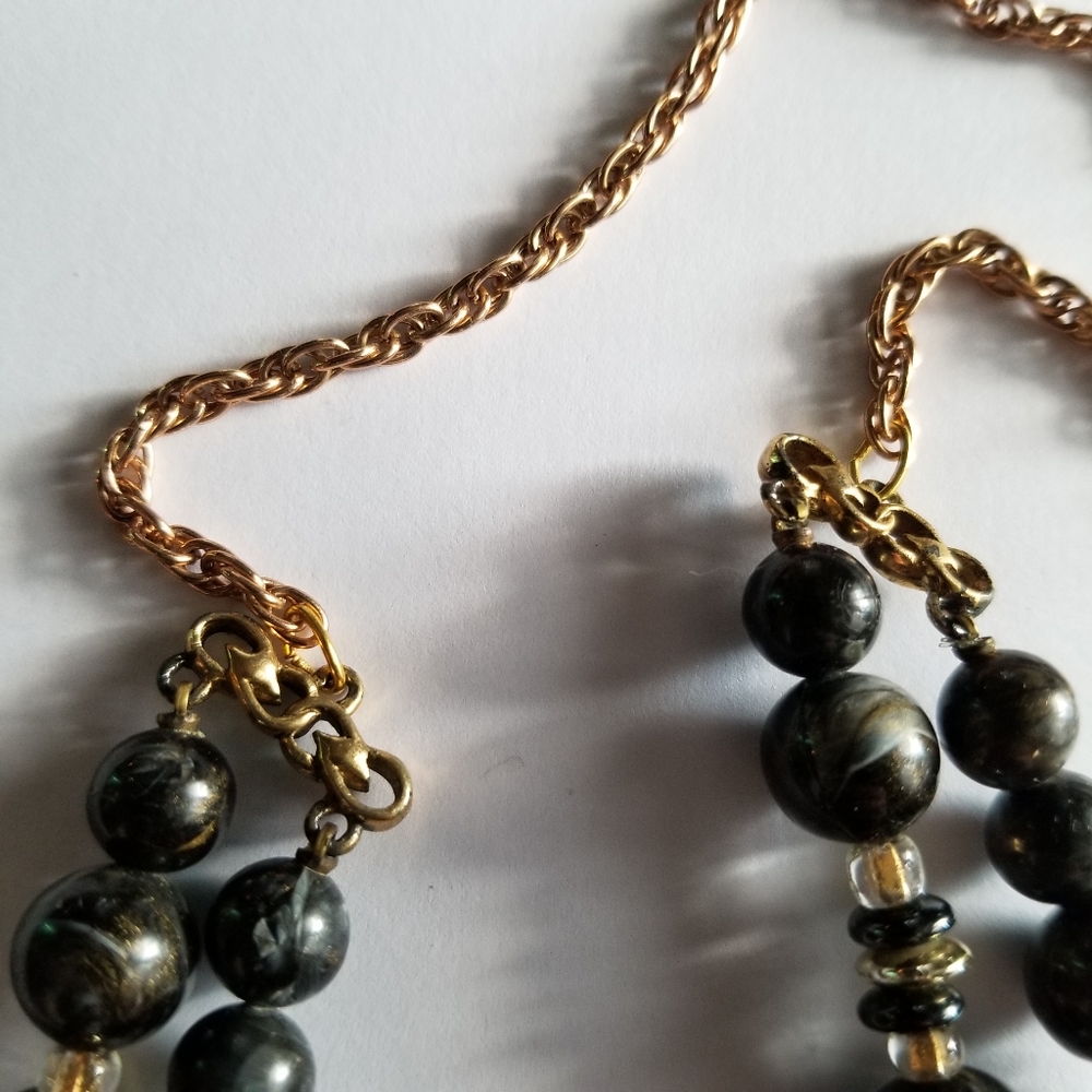 Vintage necklace two strand gold tone black swirled gold chunky multistrand - Picture 10 of 11